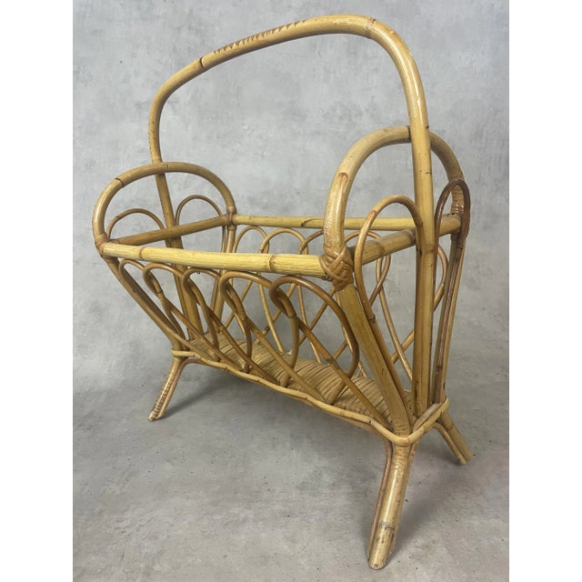 Midcentury Rattan Magazine Rack, 1960s For Sale - Image 9 of 12