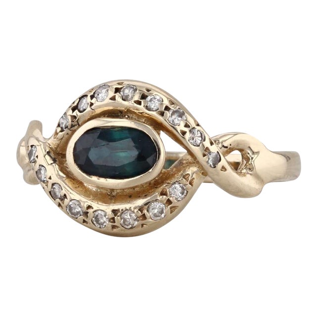 0.65ctw Blue Sapphire Diamond Ring 14k Yellow Gold Size 6.5 For Sale