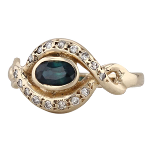 0.65ctw Blue Sapphire Diamond Ring 14k Yellow Gold Size 6.5