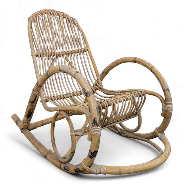 Wood Rattan Rocking Chair by Rohe Noordwolde For Sale - Image 7 of 7