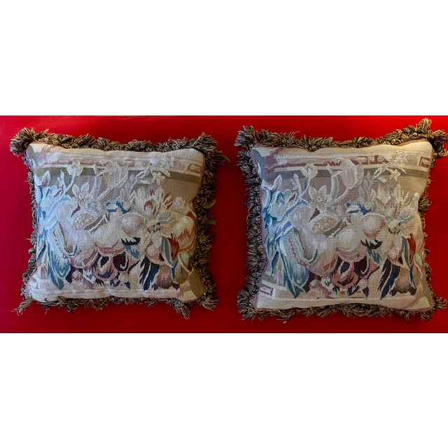 Antique 19th Century French Aubusson Tapestry Pillows With Passementerie Fringe Trim - A Pair For Sale - Image 12 of 12