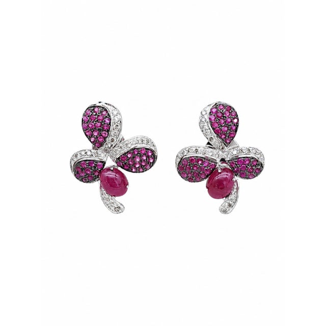 Gemstone Natural Ruby 0.98cts & Diamond 0.47cts Earring in 14k Gold For Sale - Image 7 of 8