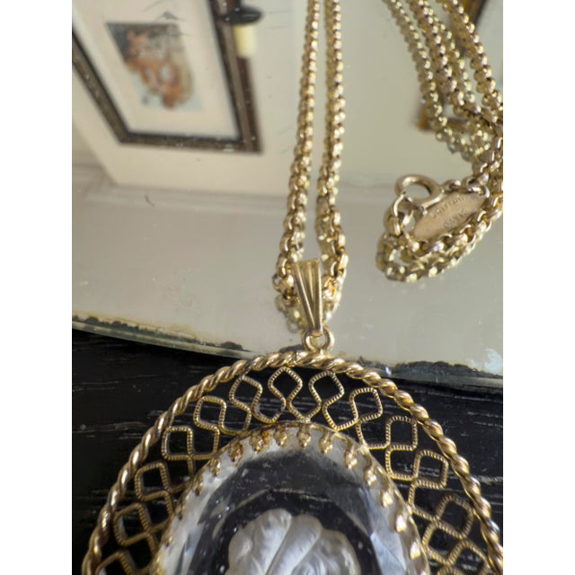 Vintage Early 20th Century Whiting & Davis Intaglio Cameo Pendant Necklace For Sale - Image 10 of 11