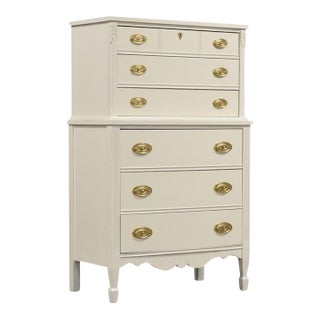 1960s White Shabby Chic Modern Tall Dresser For Sale