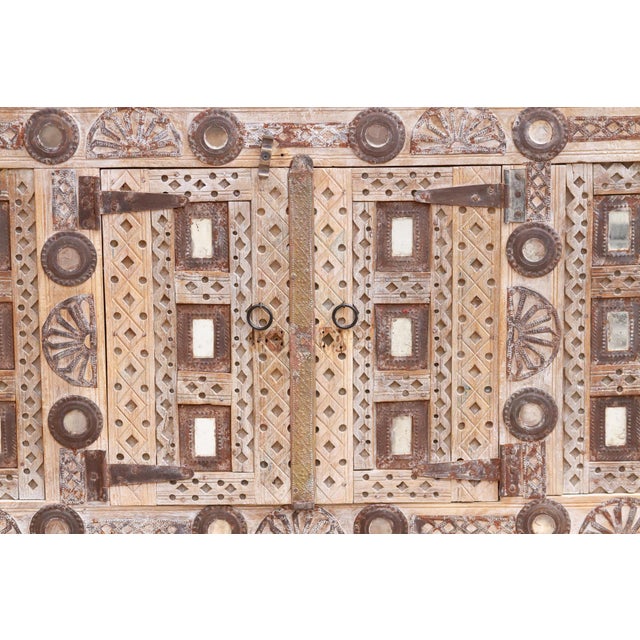 1950s 1950s Ornate Indian Damachiya Cabinet W/Mirror Work For Sale - Image 5 of 12