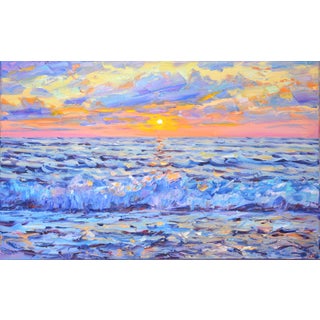 Pink Sunset on the Sea.Modern Original Painting. For Sale