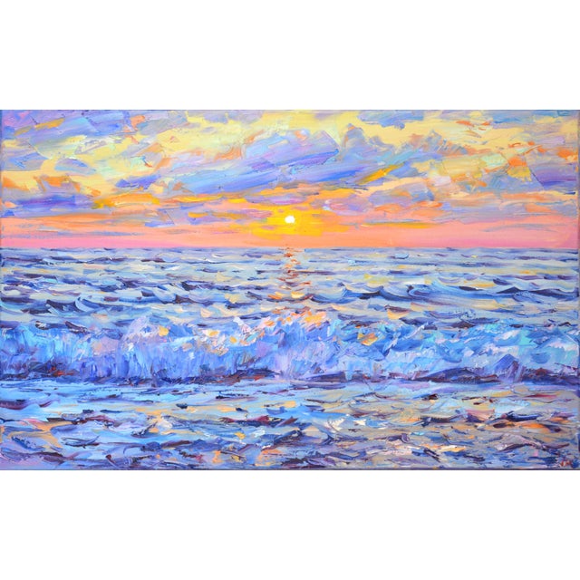 Pink Sunset on the Sea.Modern Original Painting. For Sale