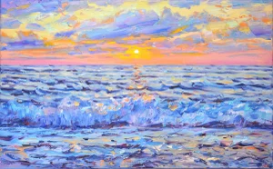 Pink Sunset on the Sea.Modern Original Painting.