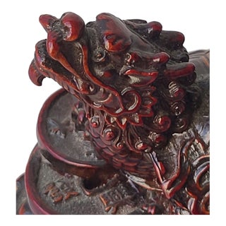 1960s Red Boxwood Japanese Netsuke Dragon and Turtle For Sale