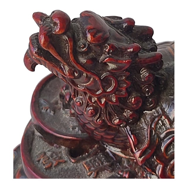 1960s Red Boxwood Japanese Netsuke Dragon and Turtle For Sale