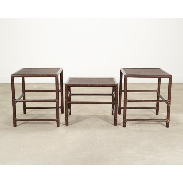 Nest of Three McGuire Rattan Cane Raffia and Oak Side Tables For Sale - Image 14 of 18