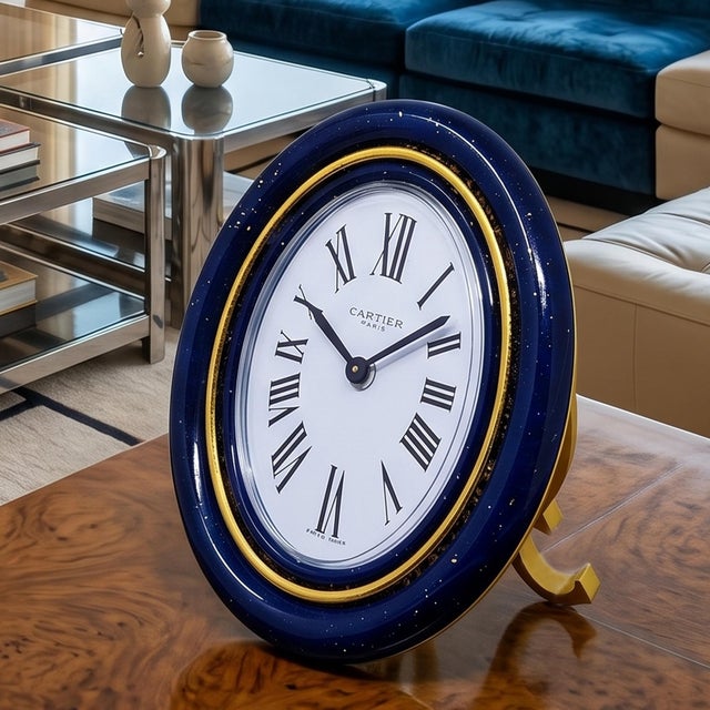 Mid-Century Modern Swiss Alarm Clock in Pendulette Lapis Lazuli by Cartier, 1980s For Sale - Image 3 of 12