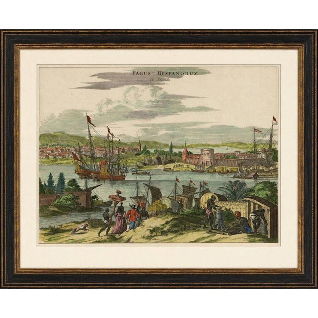 Rare 17th Century View of St. Augustine Florida, Hand-Colored, 1671 Original hand-colored copper engraving depicting St....