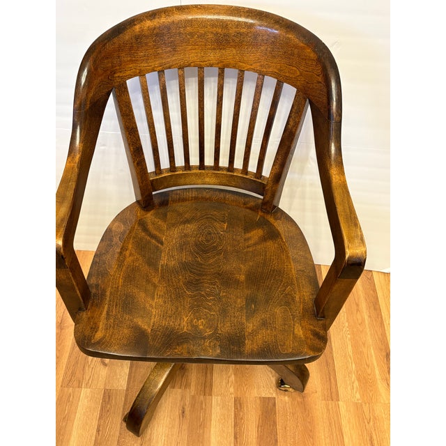Early 20th Century Vintage Solid Oak Rolling and Swivel/Tilt Bankers Desk Chair For Sale - Image 4 of 6