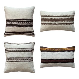 Turkish Wool Lumbar Kilim Pillow Cover 16'' X 24'' & 19'' X 19'' - Set of Four For Sale