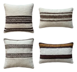 Turkish Wool Lumbar Kilim Pillow Cover 16'' X 24'' & 19'' X 19'' - Set of Four