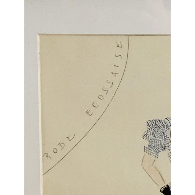 Mid-Century Modern Berthe Duquaine, Robe Ecossaise, 1950s, Pencil Sketch on Paper, Framed For Sale - Image 3 of 18