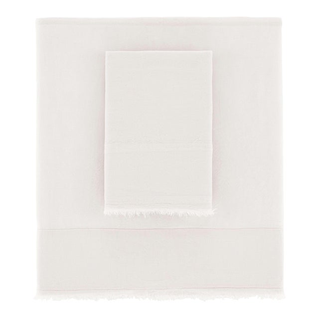 Pine Cone Hill by Annie Selke Faye Linen Dove White Sheet Set, Twin - 3 Pieces For Sale