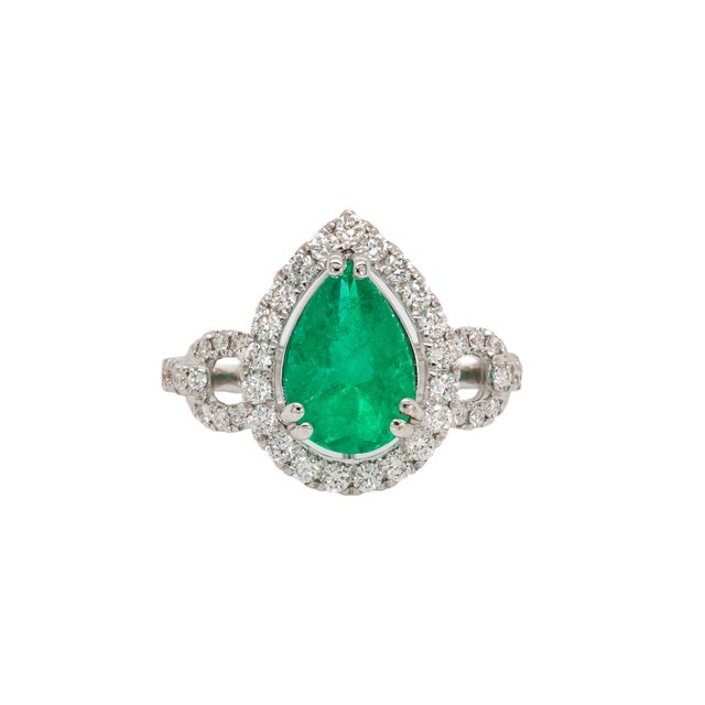 Green Gia Certified 2.08cts Colombian Emerald Diamond Ring in 14k Gold | Pear 10x8mm, Size 6.75 For Sale - Image 8 of 8