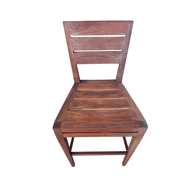 Contemporary Vintage Brown Jordan Solid Teak Slat-Back Outdoor Barstools - Set of 4 For Sale - Image 3 of 11