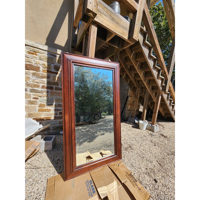 Large Brown Wood Frame Mirror For Sale - Image 10 of 11