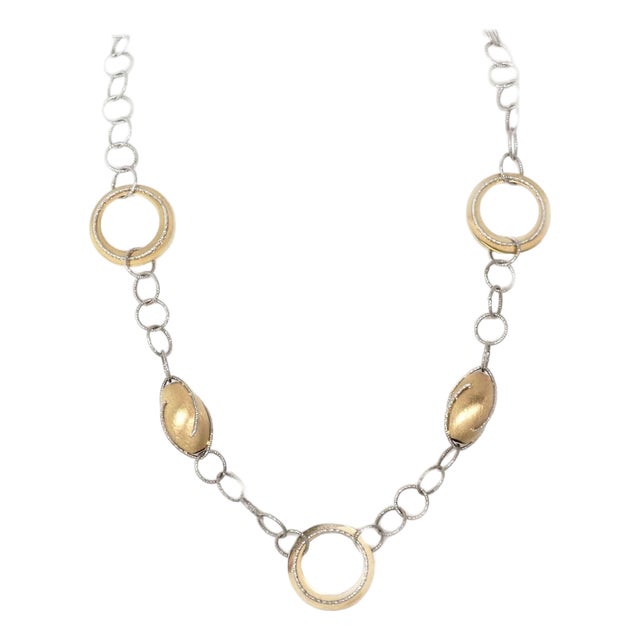 Mid 20th Century Oval Bead & Open Ring Fancy 14k Two Tone Gold Necklace For Sale