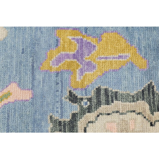 Contemporary Modern Oushak Style Hand-Knotted Wool Area Rug in Sky Blue & Pastel For Sale In New York - Image 6 of 12