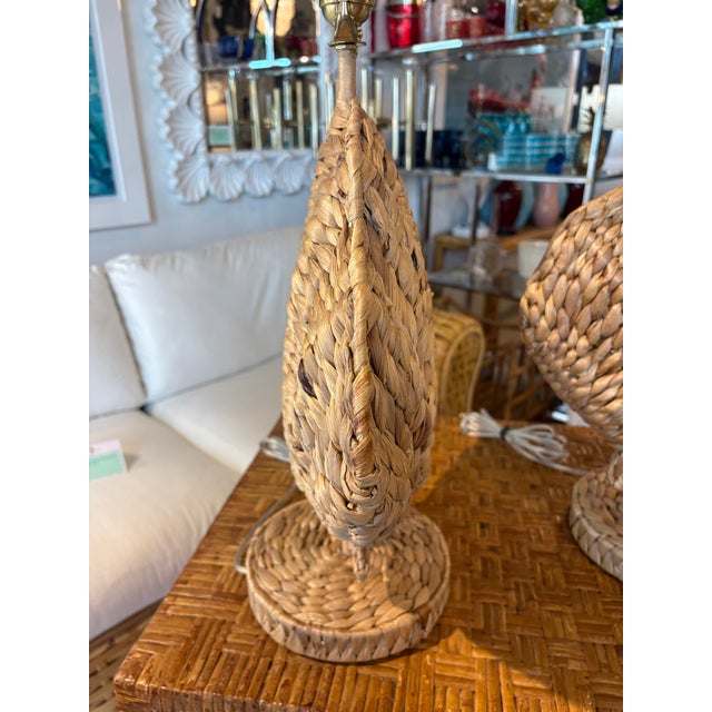 Ornamental & Decorative Materials Pair of Woven Grass Scalloped Clam Shell Seashell Beach Table Lamps Newly Wired For Sale - Image 7 of 12