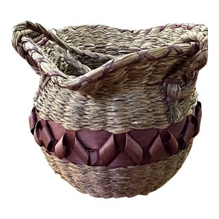 Early 2 Handled Natural Fiber Basket For Sale