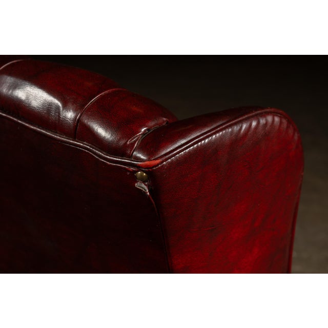 Vintage Tufted Leather Wingback Chesterfield Armchair in Oxblood For Sale - Image 13 of 15