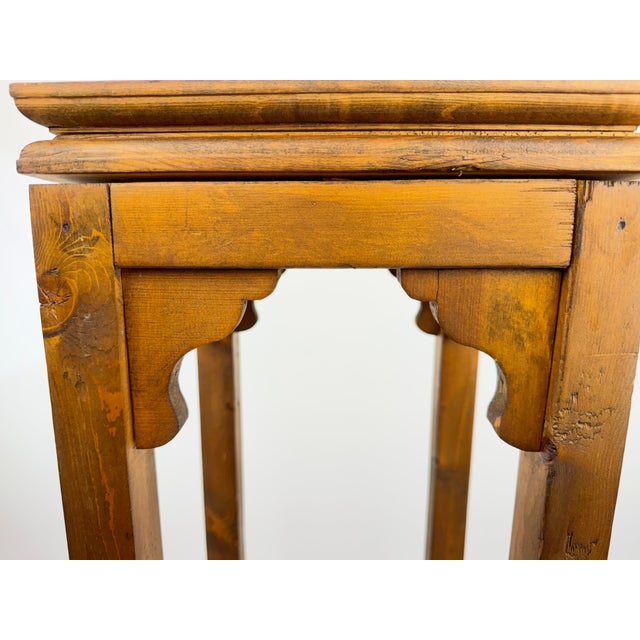 Rustic European Vintage Rustic Wood Tall Plant Stand With Scalloped Brackets For Sale - Image 3 of 12