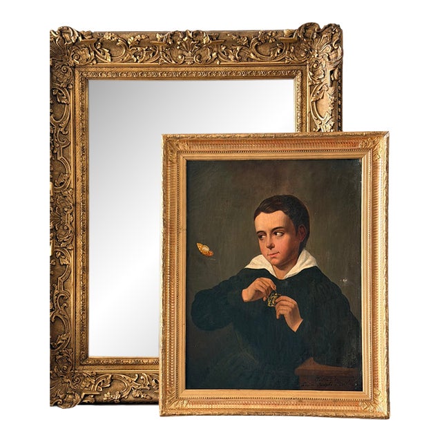 19th Century French School Portrait of a Young Gentleman With Butterflies For Sale