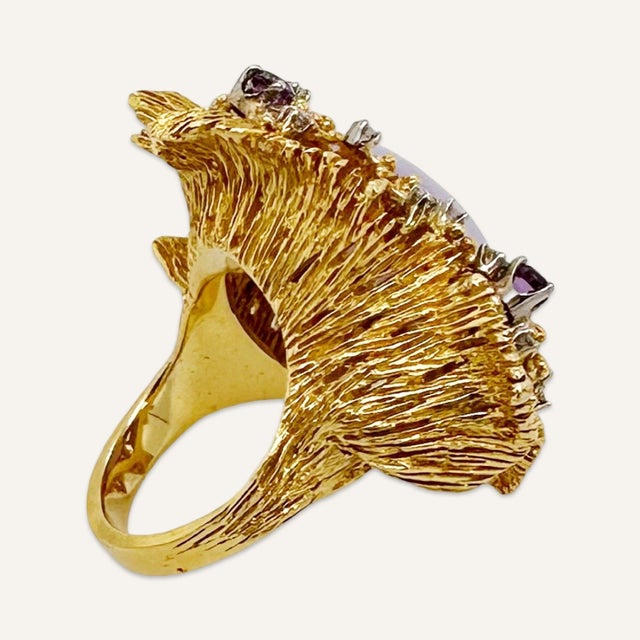 1990s 1990s Lavender Jade, Diamond and Amethyst Ring Stamped 18k Size 6.5 For Sale - Image 5 of 6