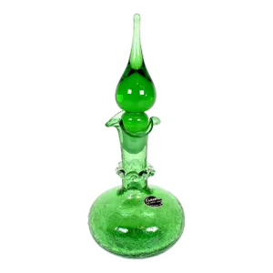 1960's Emerald Green Kanawha #710r Crackle Glass Decanter With Teardrop Stopper