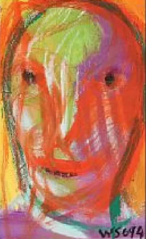 William Skotte Olsen, Face with Red Colors, Oil on Masonite
