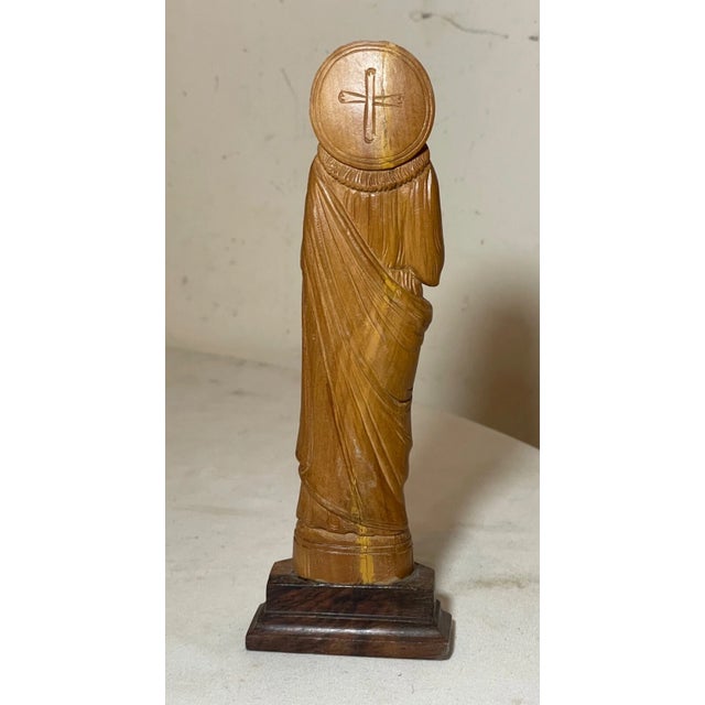 Folk Art Vintage Hand Carved Wood Folk Art Religious Jesus Christ Sculpture Bust Statue For Sale - Image 3 of 11