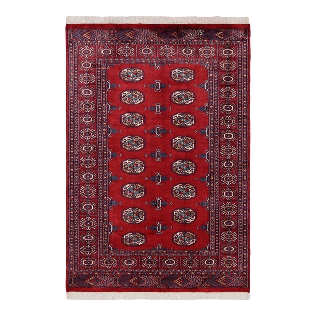 Rustic Bokhara Red/Blue Hand Knotted Wool Rug For Sale