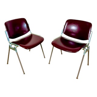Burgundy Desk Chairs for Anonima Castelli by Giancarlo Piretti, 1980s, Set of 2 For Sale