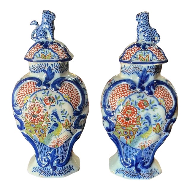 Early 19th Century Polychrome Delft Ginger Jars For Sale