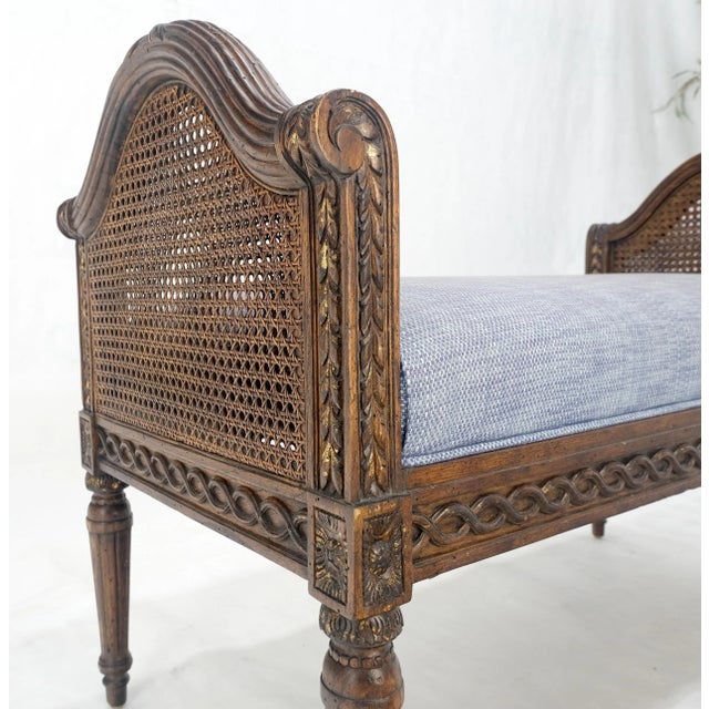 Maitland - Smith Very Fine Carved French Upholstered Bench w/ Cane Panels For Sale - Image 4 of 7