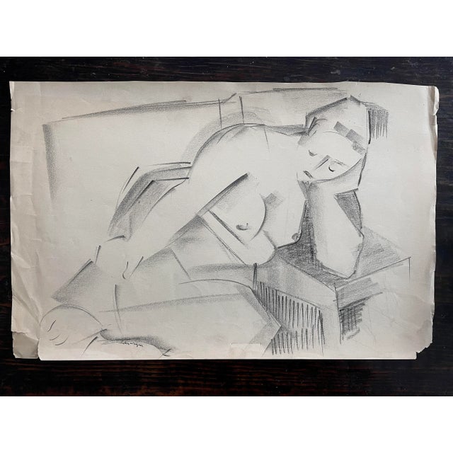 1940s Helen Wagner (American, 1912-1975) - Modernist/Cubist Charcoal Reclining Female Figurative Sketch, Signed For Sale In Philadelphia - Image 6 of 6