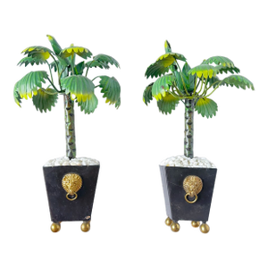 Vintage Pair Miniature Tole Palm Tree Sculptures