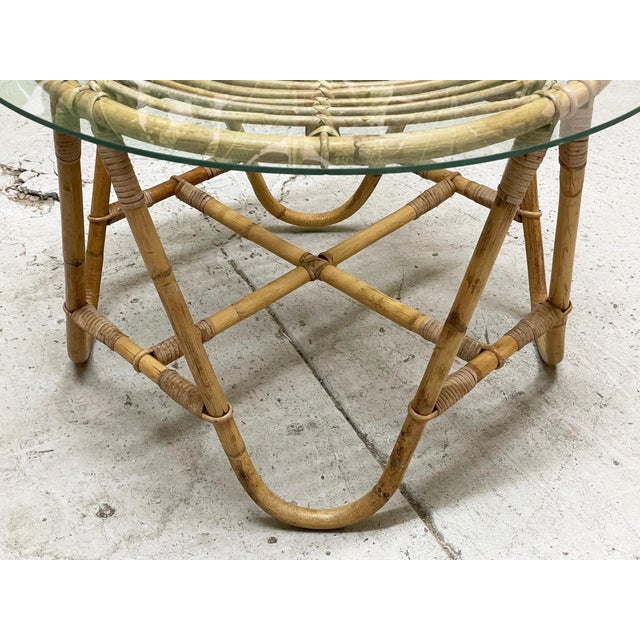 Vintage Rattan Glass Top Side Table | Chairish