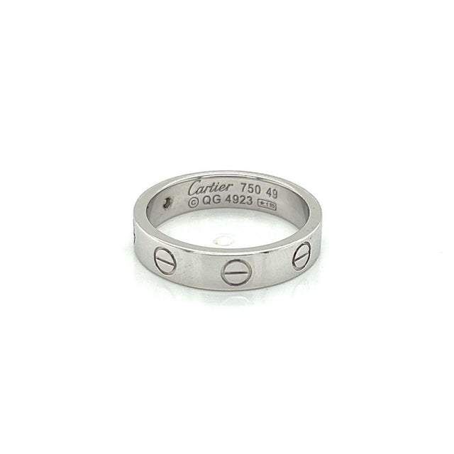Contemporary Mid 20th Century Cartier Mini Love 1 Diamond 18k Gold Band Ring w/Cert - Size 4.5 For Sale - Image 3 of 7