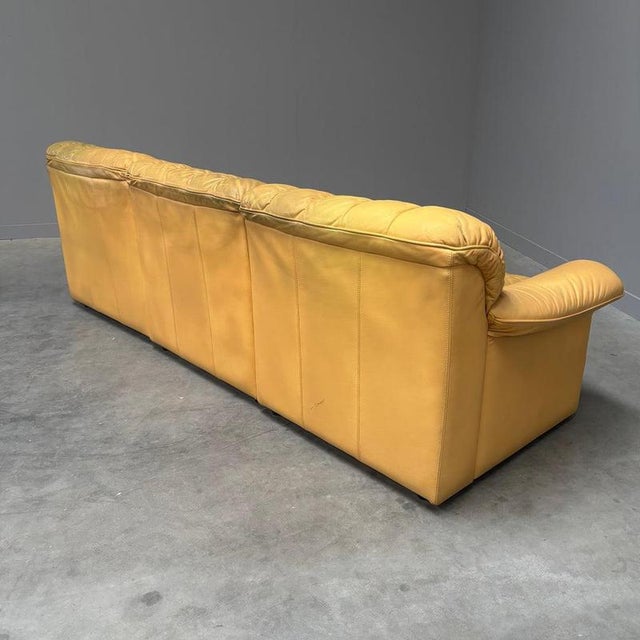 Yellow Leather Lounge Sofa from Laauser, 1970s For Sale - Image 11 of 16
