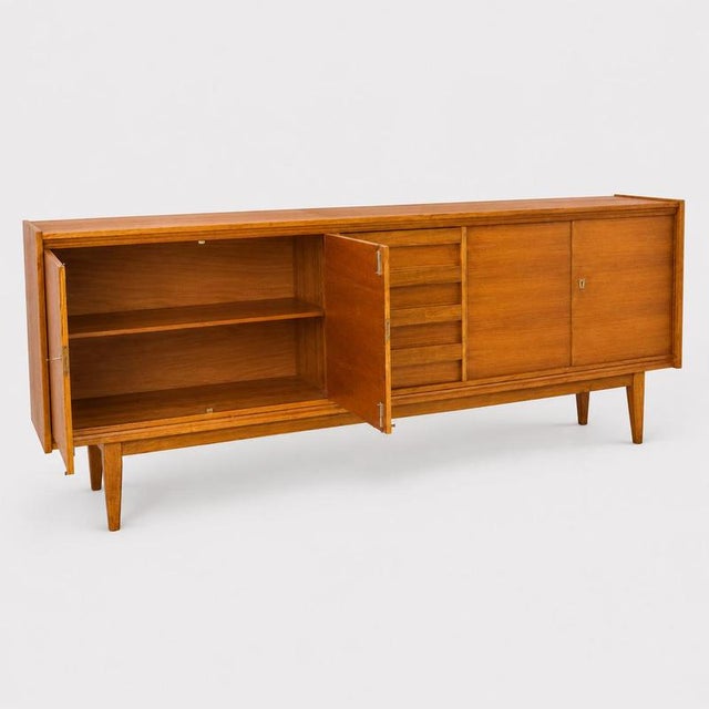 Contemporary Mid-Century Modern Architectural Sideboard in Okoumé For Sale - Image 3 of 6