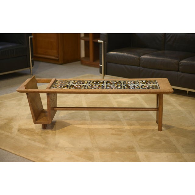 Coffee Table with Magazine Rack in Oak and Ceramic by Guillerme et Chambron for Votre Maison, 1950s For Sale - Image 10 of 12