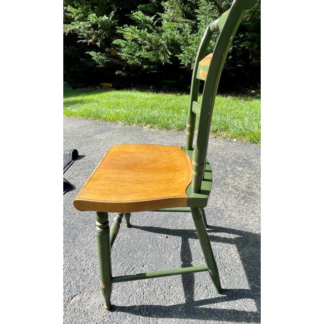 Late 20th Century L. Hitchcock, Green, Half Spindle Back Inn Chair With Signature Eagle Stenciling For Sale - Image 5 of 12
