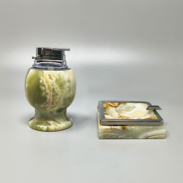 Mid-Century Modern Mid-Century Modern Italian Onyx Smoking Set with Table Lighter & Ashtray, 1960s, Set of 2 For Sale - Image 3 of 8
