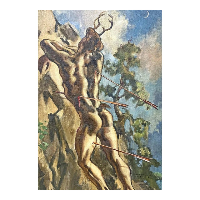 "Actaeon in Flight," Painting With Male Nude by Littlefield For Sale
